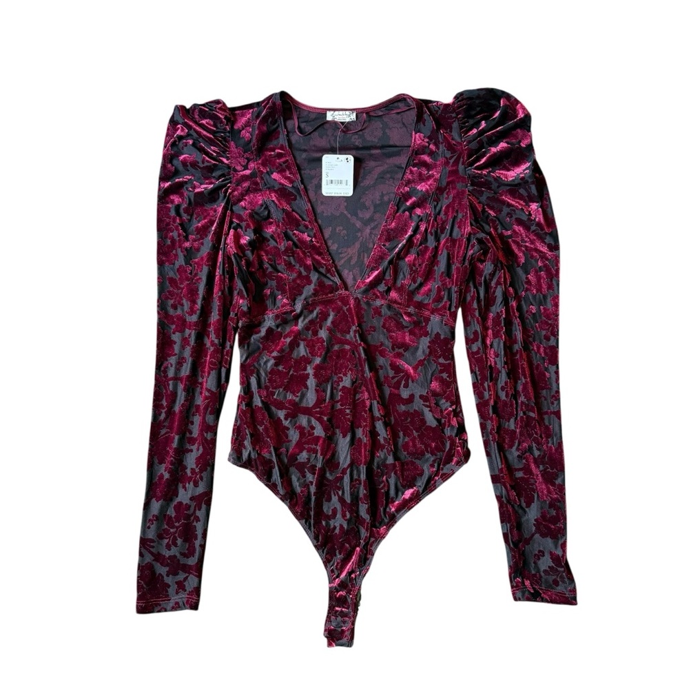 Velvet Floral Bodysuit - Deep Red